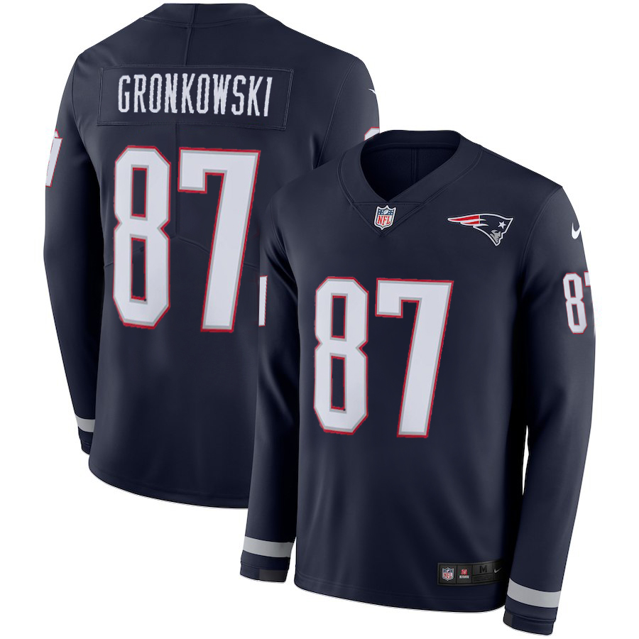 Men New England Patriots #87 Gronkowski blue Limited NFL Nike Therma Long Sleeve Jersey->women nfl jersey->Women Jersey